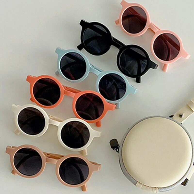 Śliczne składane dziecięce dziecięce modne okulary przeciwsłoneczne okrągłe dziecięce okulary przeciwsłoneczne dla chłopców dziewczęce gogle studenckie przenośne okulary UV400