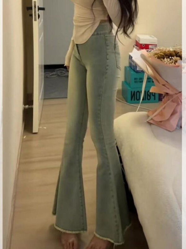 Frauen Denim Jeans Knopf Vintage Frühling Streetwear Flare in voller Länge klassischen koreanischen Stil Mode hohe Taille Hipster neue y2k
