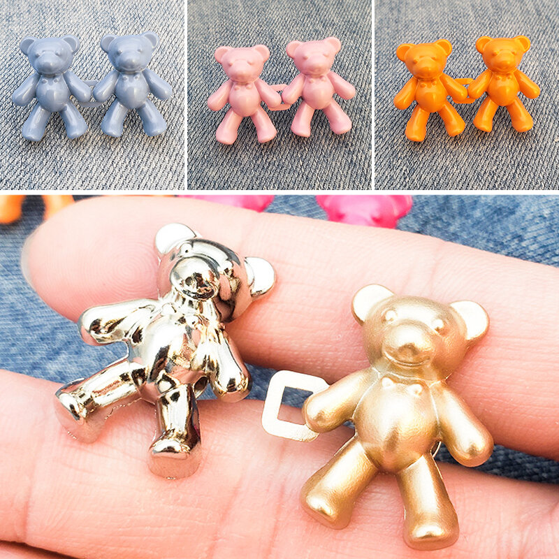 Cute Bear Jean Botão Pins, Fivela de cintura destacável, Fivela de cintura ajustável para calças, sem costura necessária