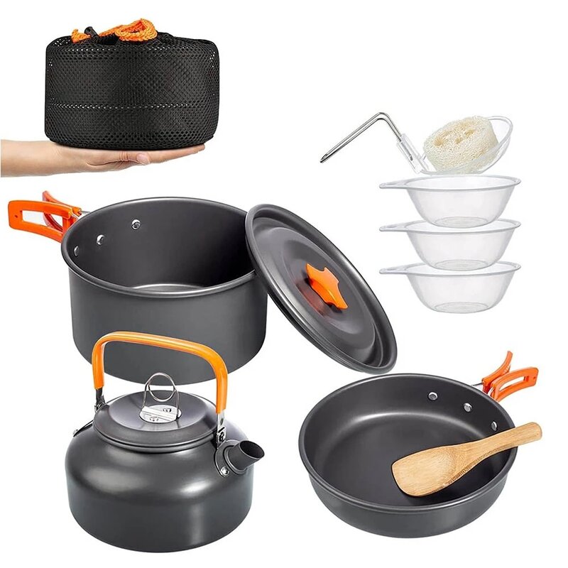 Kit de batterie de cuisine de Camping ensemble de cuisine en aluminium extérieur bouilloire casserole Pot voyage randonnée pique-nique BBQ équipement de vaisselle