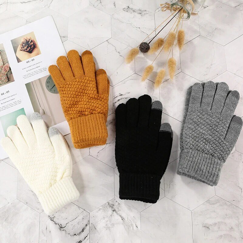 Rękawiczki zimowe do ekranów dotykowych ciepłe dzianinowe rękawiczki imitujące wełnę pełne rękawiczki kobiet mężczyzn szydełkowe rękawiczki