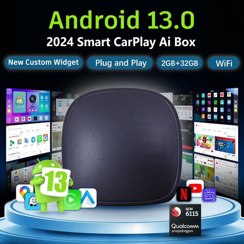 Android 13 Smart CarPlay Ai kotak kabel ke Wireless CarPlay nirkabel Android Auto untuk Netflix YouTube GPS 5GWiFi 2024