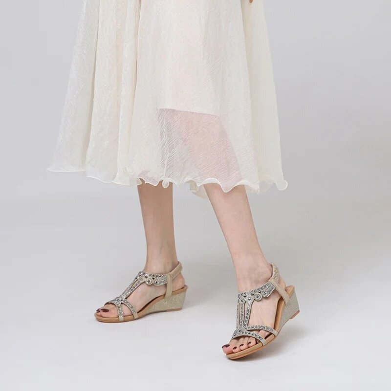 Sandalias de tacón alto con cuña para mujer, zapatos de 1cm con plataforma de 4,5 cm, ligeros, informales, bohemios, talla grande, novedad de verano