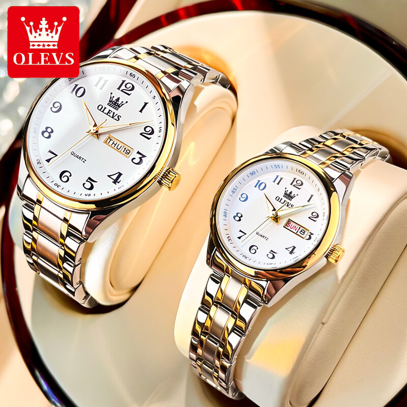 Olevs 5567 Quartz Horloges Originele Mannen Vrouwen Paar Lichtgevende Waterdichte Schokbestendig Roestvrij Staal Dames Polshorloge Cadeau