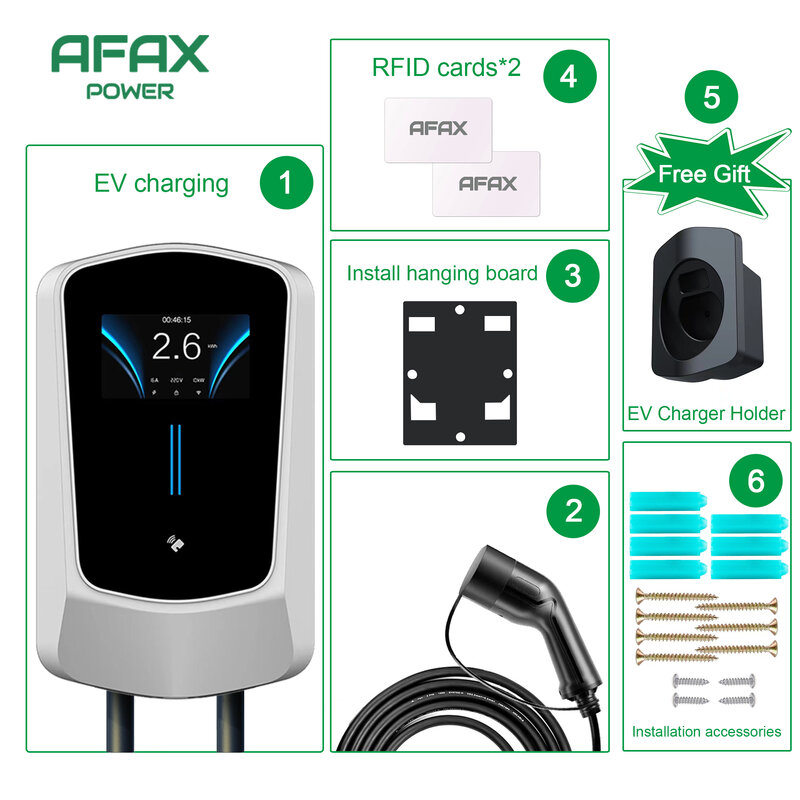 AFAX-Chargeur EV pour voiture électrique, câble de charge Vope2 32A EVSE, 7.6 KW, 11 KW, 22KW, contrôleur de prise UE, boîtier mural