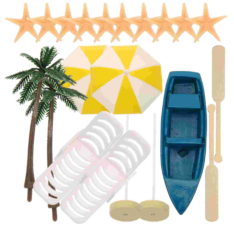 17 szt. Mini ozdoba na plażę miniaturowe rzemiosło akcesoria krzesła zabawki parasol piaskownica dekoracja tortu