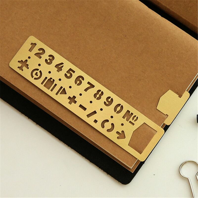 Regla recta hueca de Metal multifuncional, marcador de patrón de letras y números, papelería Kawaii, plantilla de dibujo, herramienta de medición