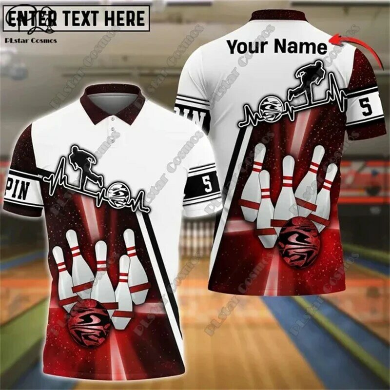 2024 Herren neue lässige Bowling benutzer definierte Name 3D Polo-Shirt Sommer Flip Kragen Knopf T-Shirt Unisex Geschenk Indoor-Sport-Serie