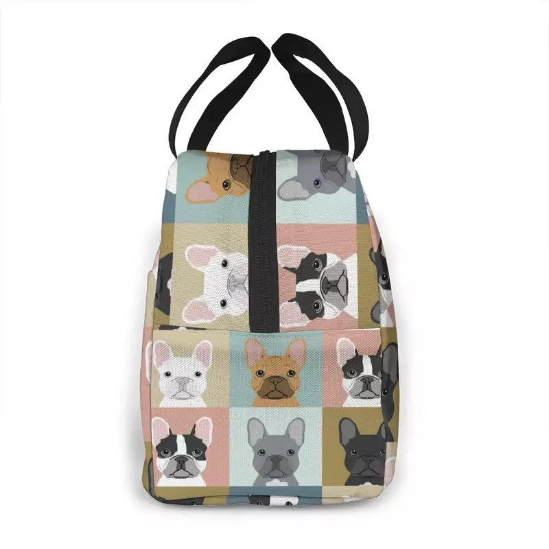 Cute French Bulldog Print Lunch Bag For Women Portable Insulated Canvas Thermal Food Lunch Bags Women Kids Picnic Bag Totes
