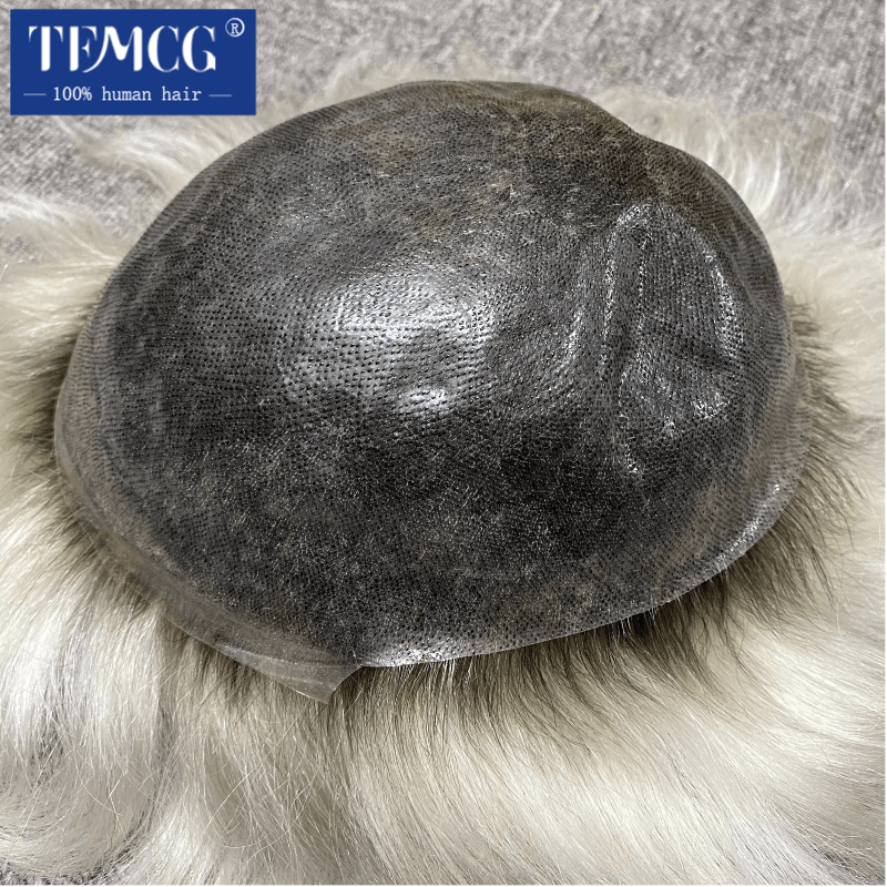 Męska proteza włosów silikonowa mikroskin0,08 mm podwójnie wiązana męska proteza kapilarna 100% tupecik z ludzkich włosów męskie peruki dla mężczyzn
