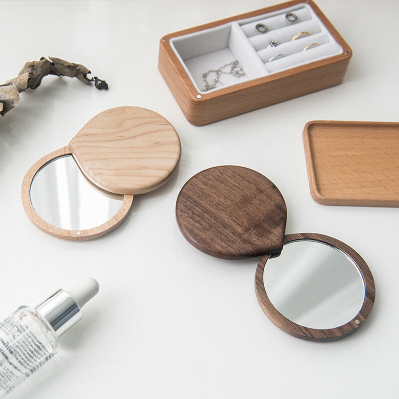 Mirror girl espejo de maquillaje portátil para maquillaje y fácil de poner en la bolsa, espejo portátil plegable de madera maciza