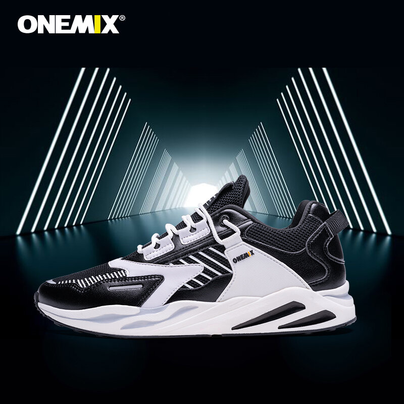 ONEMIX sepatu berlari Retro pria, sneaker ukuran besar, nyaman kasual luar ruangan Harajuk berjalan Jogging