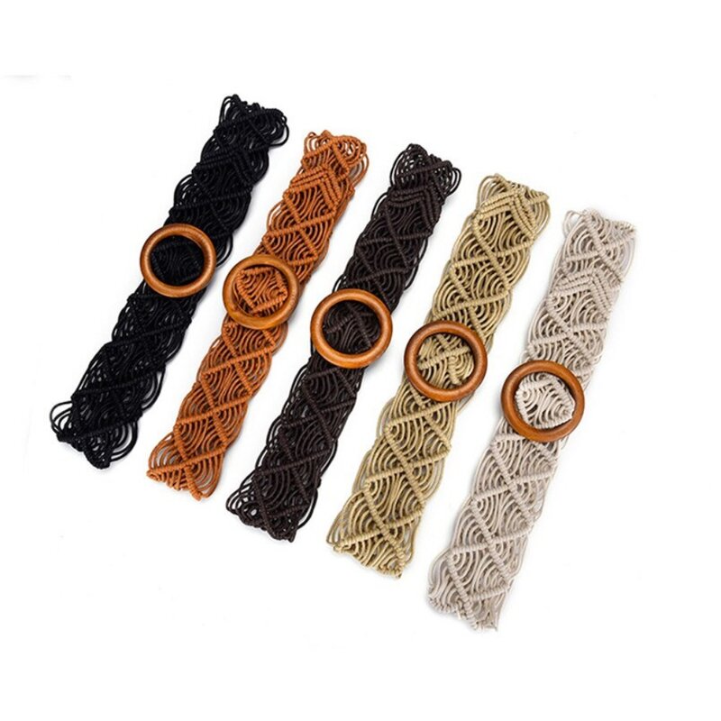 Womens Belt Round Wood Buckle Waist Band Fashion Accesories Hollow-Out Strap for Women Skirts Dresses Ceinture Femme Luxe