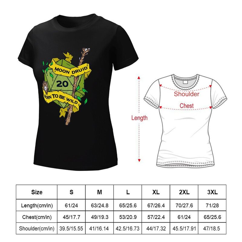 Camiseta de mesa RPG Moon Druid feminina, tops de verão, camisetas plus size, solta, nascida para ser selvagem