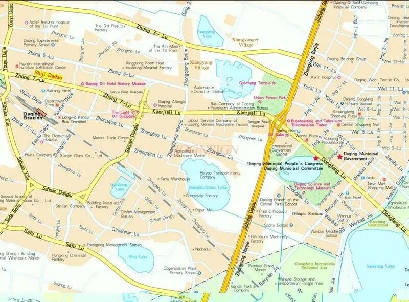 Карта туристического движения Daqing, новая версия туристического движения, городские аттракционы, дистрибьюция, Карта города Дацин, английская
