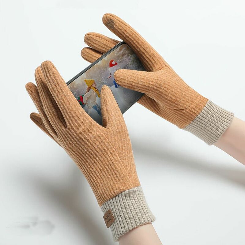 Sarung tangan rajut hangat musim dingin, sarung tangan wanita jari penuh tebal tahan angin tahan dingin layar sentuh