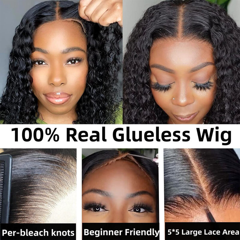 Wear Go Glueless Water Wave HD Lace Closure Bob Wigs 12AHuman Hair Pre Plucked Short Wavy Curls Wigs For Women Brazilian Pre Cut