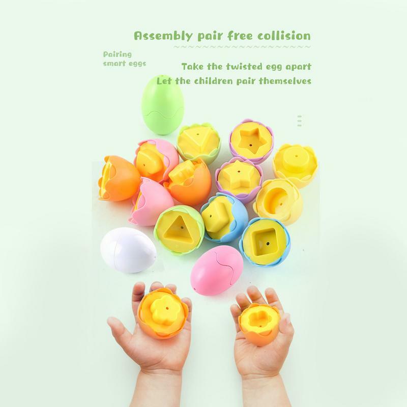 Juguete de huevo a juego de colores y formas, juego de formas de huevo, juego de rompecabezas, 6 piezas, huevos de Pascua, preescolar, habilidades motoras finas