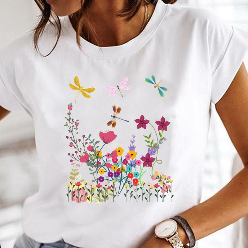 Frauen Druck Kleidung Löwenzahn Aquarell Libelle Liebe Weibliche Tops T T-shirt Mode Druck Cartoon Damen Graphic T-Shirt