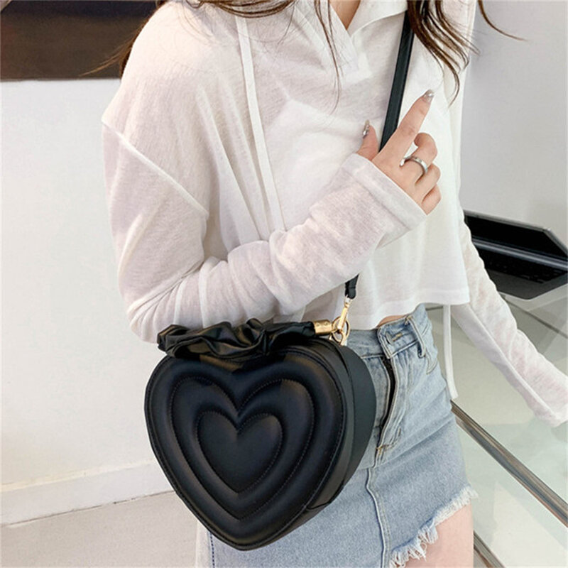 Fashion Love Heart Shaped Shoulder Crossbody Bag Women Cute Casual PU Leather Chain Totes Designer Handbags Sling Purse