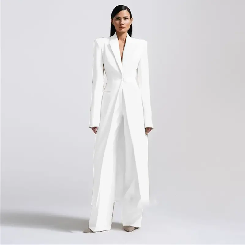 Wysokiej jakości damskie spodnie biurowe formalne Slim Fit 2-częściowe modne klapa zamknięta jeden guzik długi płaszcz jednolity kolor garnitury na zamówienie