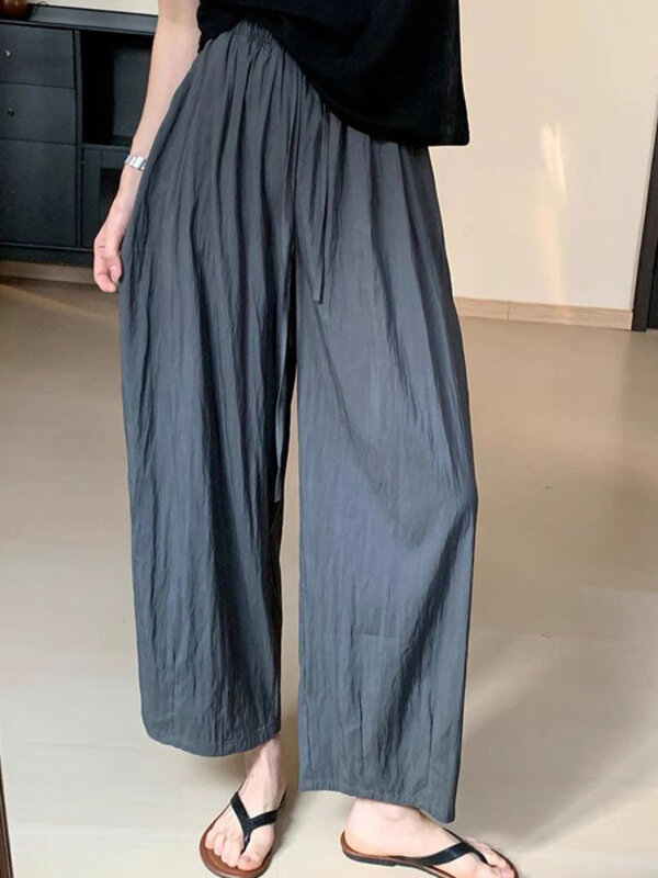 ADAgirl Grey Linen Baggy Pants Women Streetwear Fashion Oversize Korean Wide Leg Summer Trousers Y2k Vintage High Waist Bottoms