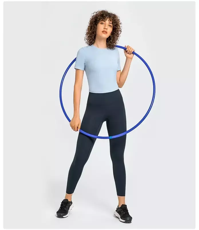 Lemon kaus Yoga lengan pendek wanita, atasan Crop olahraga komprehensif, cepat kering, kaus Yoga lengan pendek