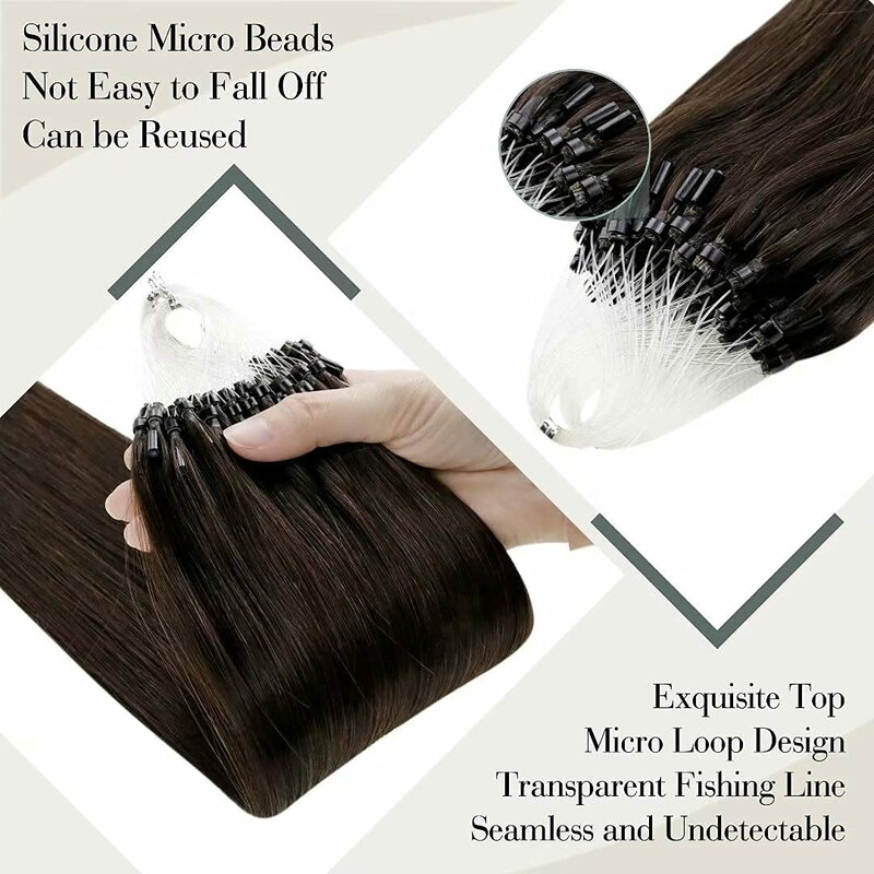 Mikro włosy pętelkowe przedłużenia 16-26 Cal 100% Remy doczepy z ludzkich włosów prosty mikro pierścień ciemnobrązowy #2 kolor dla kobiet 50 100g