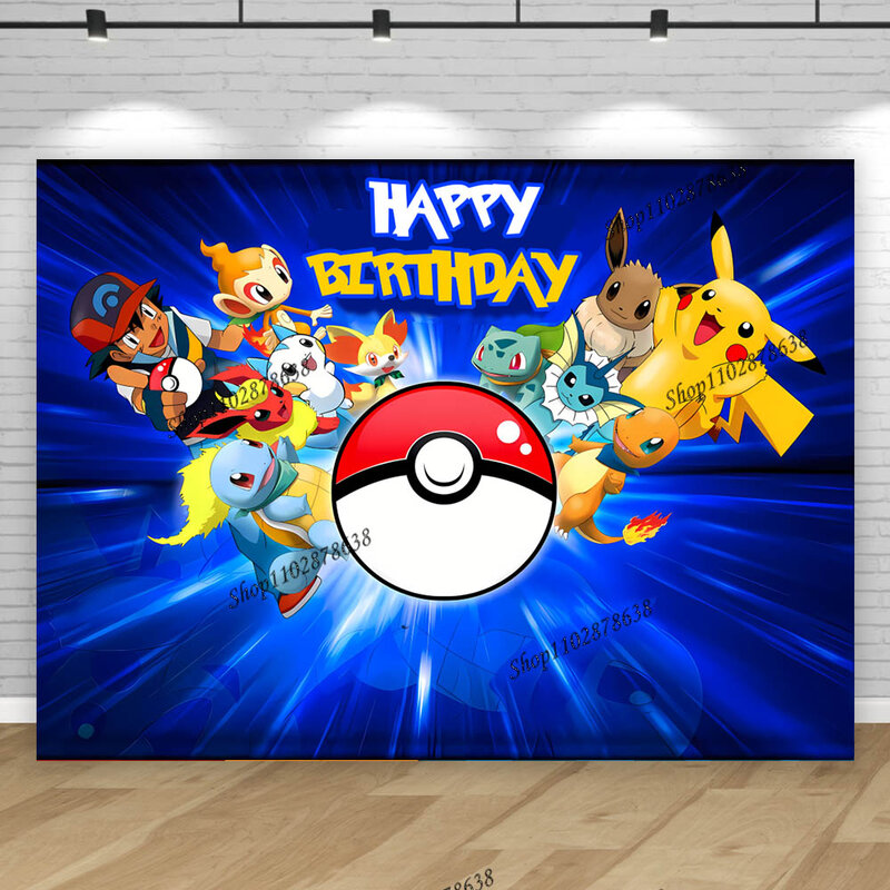 Nome personalizado Idade Pokémon Backdrop, Fotografia Fundo, Pet Elf, Pikachu, Photo Banner Decor, Festa de aniversário, Menino, Criança, Baby Shower