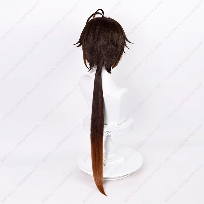 Zhongli Mixed Color Cosplay Wig, cabelo sintético, resistente ao calor, marrom, laranja, festa de Halloween, 90cm de comprimento