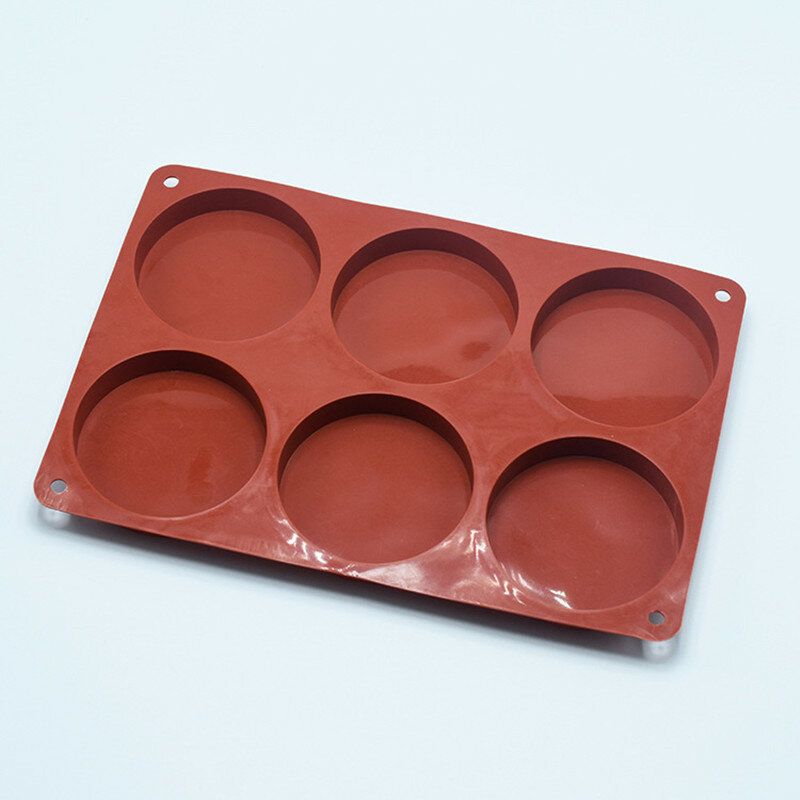 1pcベーキングツール6-空洞ケーキ型食品グレードのシリコーン手作り石鹸金型ラウンド金型ゼリー/チョコレート