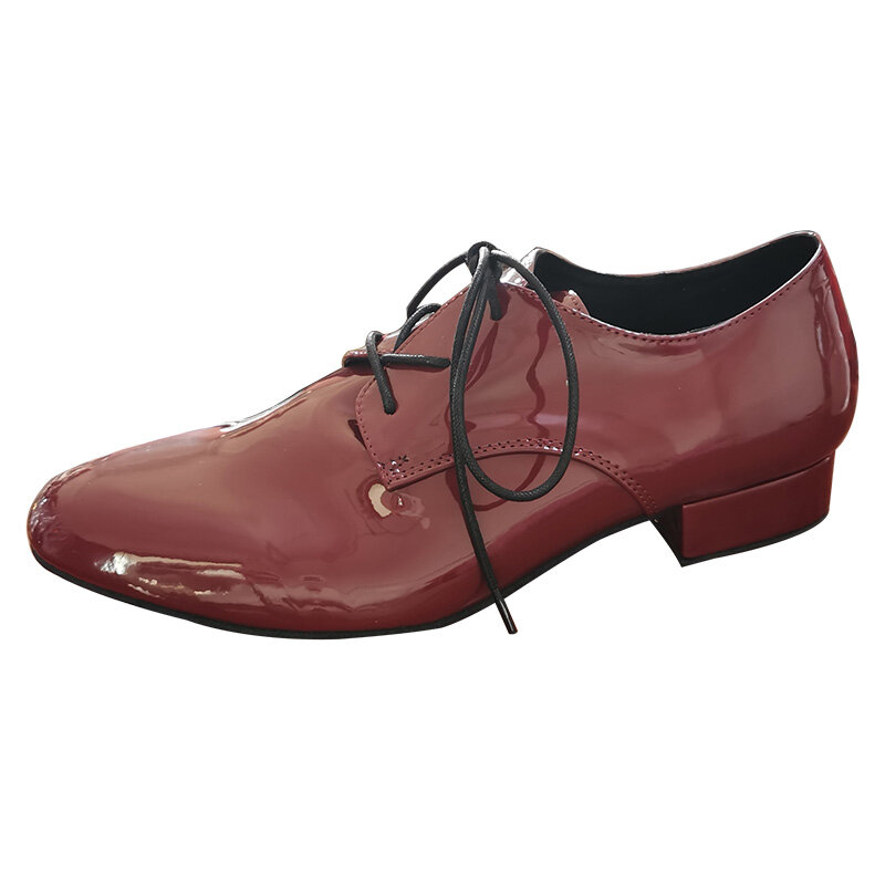 Zapatos de baile personalizados de cuero brillante rojo vino para hombres, tacón de 2,5 CM, baile de salón, suela de gamuza suave