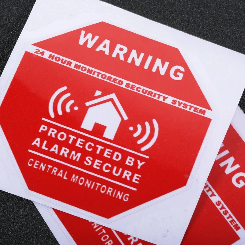4 buah/set stiker keamanan Alarm rumah stiker tanda peringatan stiker pintu jendela untuk perlengkapan sistem keselamatan 7.5*7.5cm