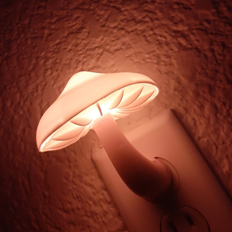 Led Night Light Mushroom Wall Lamp Eu Plug Light Control Induction Energy Saving Environmental Protection Bedroom Lamp Home Deco