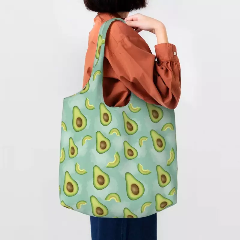 حقائب تسوق بقالة محمولة بسعة كبيرة ، حقيبة كتف مطبوعة للمتسوقين من القماش ، نمط أفوكادو ، فاكهة ، حقيبة يد نباتية
