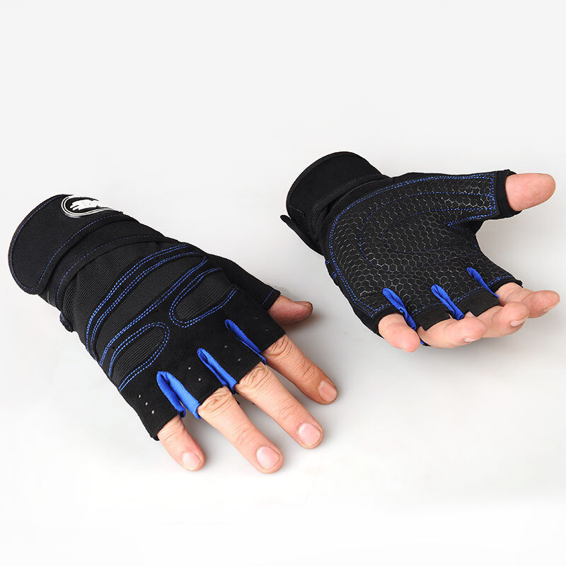 Sarung tangan olahraga angkat berat badan, sarung tangan setengah jari latihan Fitness Gym olahraga untuk pria wanita