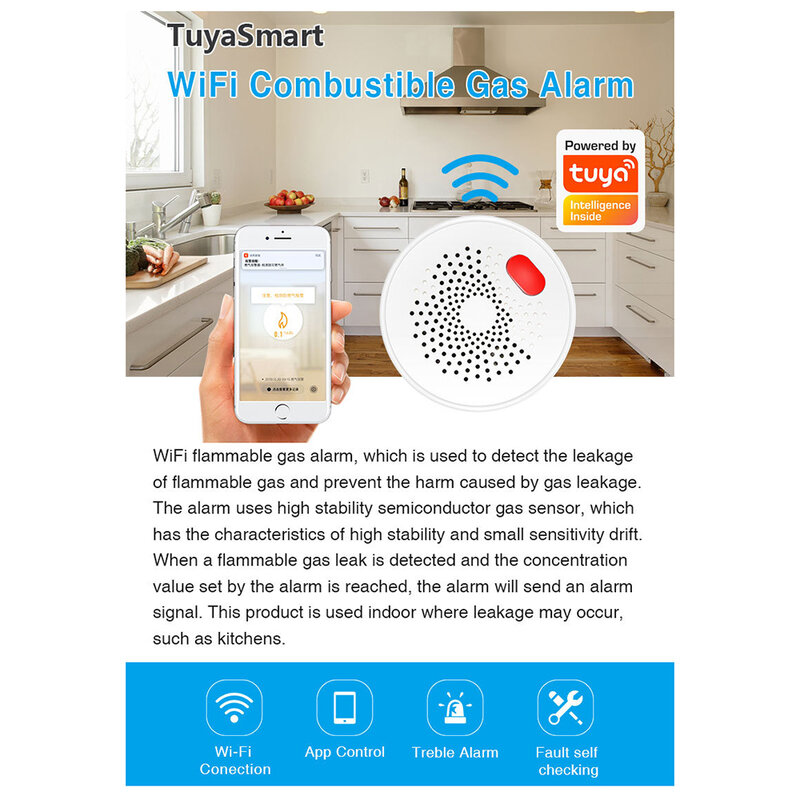 AC110-230V Tuya Wifi Aardgassensor Brandbaar Huishouden Slimme Gas Alarmdetector Lekkingssensor Brandveiligheid Smart Home