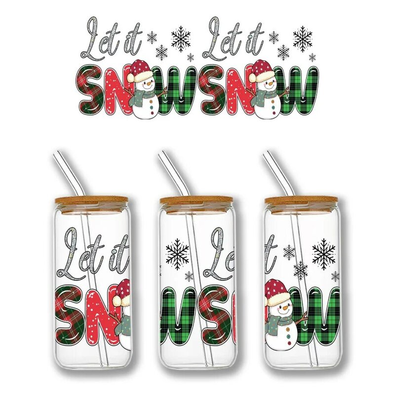 Uv Dtf Overdracht Stickers Kerst Thema Libbey Cup Wrap Ijzer Voor Glas 16Oz Kan