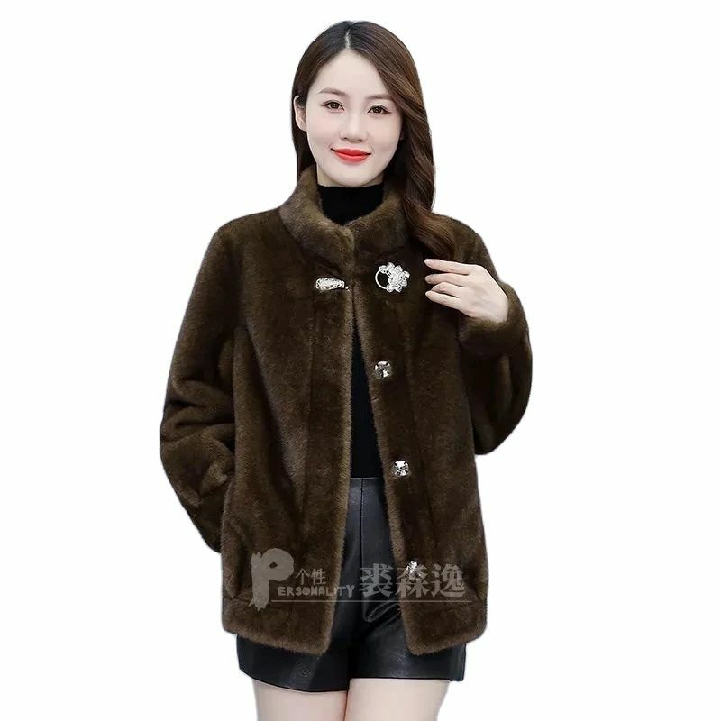 2024 baru Mink beludru Fashion Haining bulu temperamen mantel bulu berdiri kerah longgar pendek kasual musim gugur dan musim dingin mantel pendek.