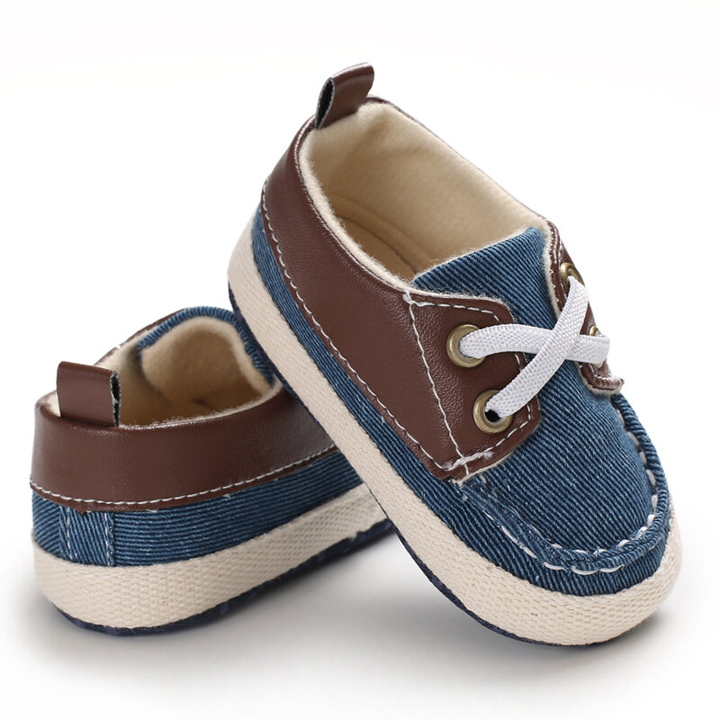 Ботинки для новорожденных, классические кожаные ботинки для мальчиков и девочек, синие детские ботинки на мягкой подошве, Нескользящие ботинки для первых шагов