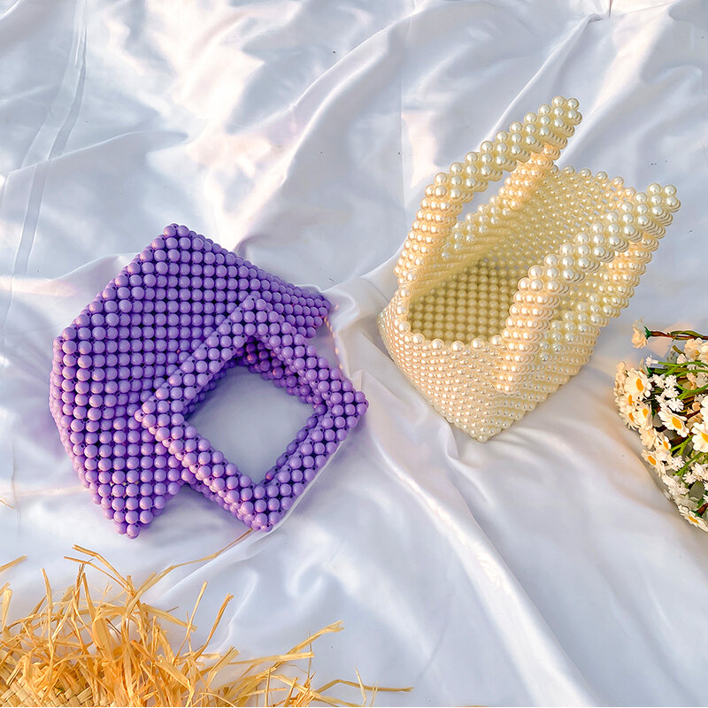 Dostosowane nowa perła torebki damskie torebki projektant wykonane ręcznie wyszywane koralikami torby z bawełny dla kobiet świeże tkane wiadro torebka dla kobiet