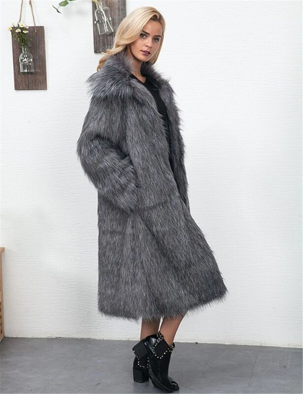 Новая зимняя Женская куртка из искусственного меха, модное повседневное приталенное пальто из искусственного меха, длинное плотное теплое пальто