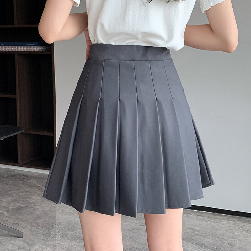 Rimocy koreański elastyczny, wysoki stan plisowana spódnica kobieta czarny szary krótkie spódnice trapezowe dla kobiet 2023 lato Jk jednolity Mini spódnica