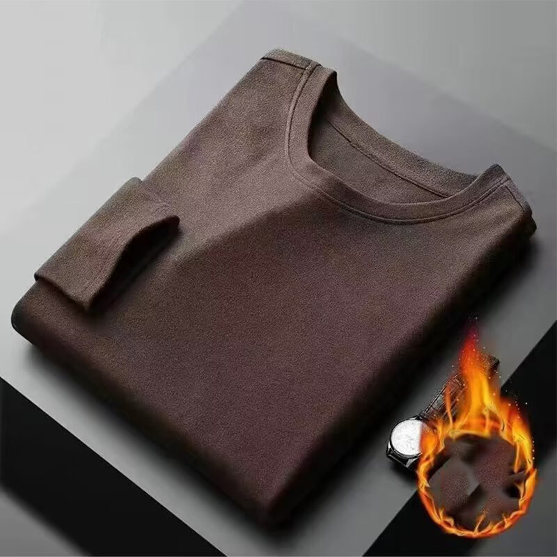 Camiseta casual com gola redonda masculina, manga longa, fina, camiseta, blusa grossa, pulôver quente, camiseta, roupa de inverno