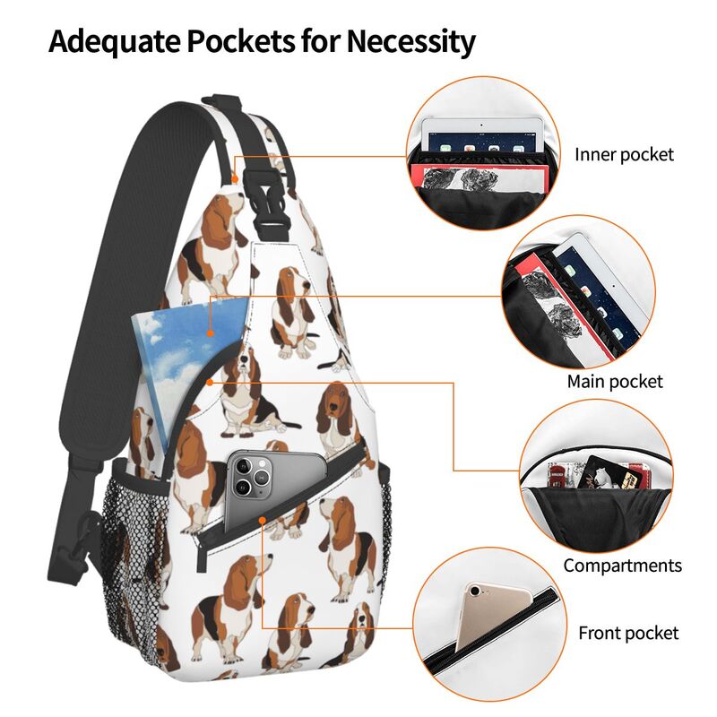 Basset Hound Dogs Crossbody Sling Bags Bolsa de peito legal Mochila de ombro Mochila para viagens, caminhadas, mochila de acampamento