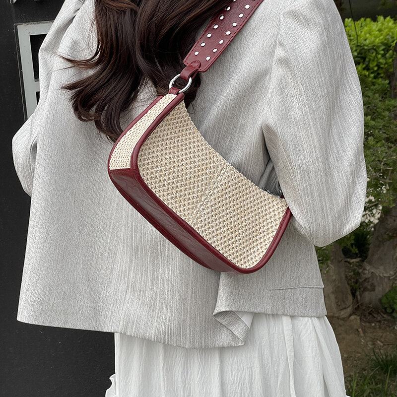 Модель 2024, женская сумка на плечо под подмышку в французском стиле, Сумка с широким ремешком и кошелек, роскошная плетеная Сумка через плечо с заклепками