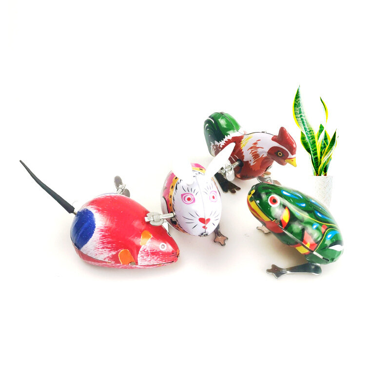 Kolekcja dla dorosłych Retro nakręcana zabawka metalowa cyna żaba kurczak królik zbiornik mysz mechaniczna mechaniczna zabawka model figurki prezent dla dzieci