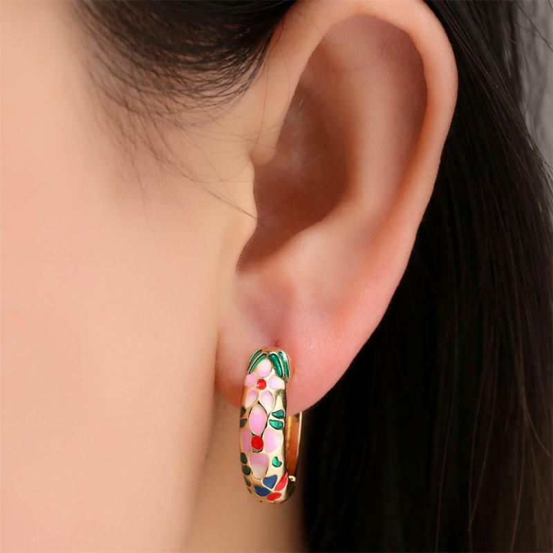 1~20PCS Boho Multicolor Enamel Flower Hoop Earrings for Women Vintage Drop Oil Gold Color Circle Round Earrings Statement