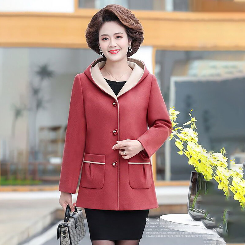 Middle-aged And Elderly Spring And Autumn Hooded Coat 2024 New Loose Casual Autumn And Winter Fashion Mother Windbreaker Tide5XL