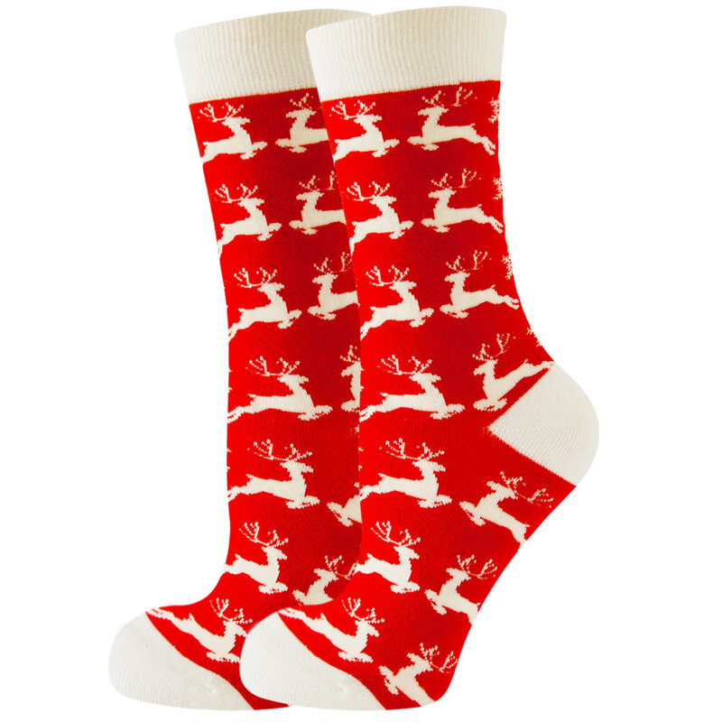Kaus kaki natal wanita kaus kaki lucu pohon Natal Santa Claus kepingan salju Elk tabung katun salju kru selamat kaus kaki pria Tahun Baru lucu Sokken